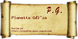 Planetta Géza névjegykártya